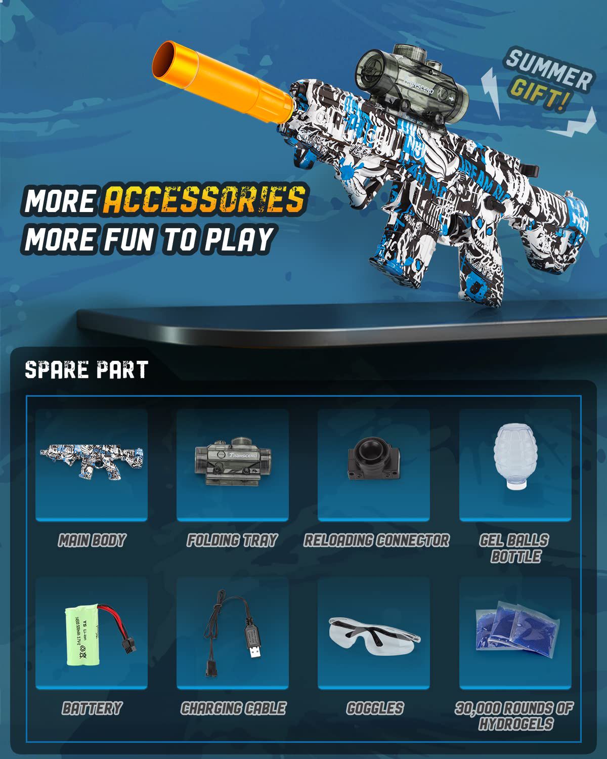 Electric Gel Ball Blaster, High-Speed Gelfire Blaster for Orbeez with 30000 Gel Rounds and Eyewear, Splatter Ball Toys for Outdoor Shooting Game