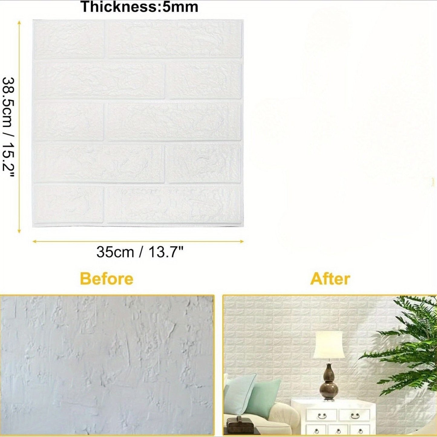 60 pieces of 15 * 13 inch 3D wall stickers, covering 87FT ², self-adhesive, suitable for living room, bedroom, dormitory, home