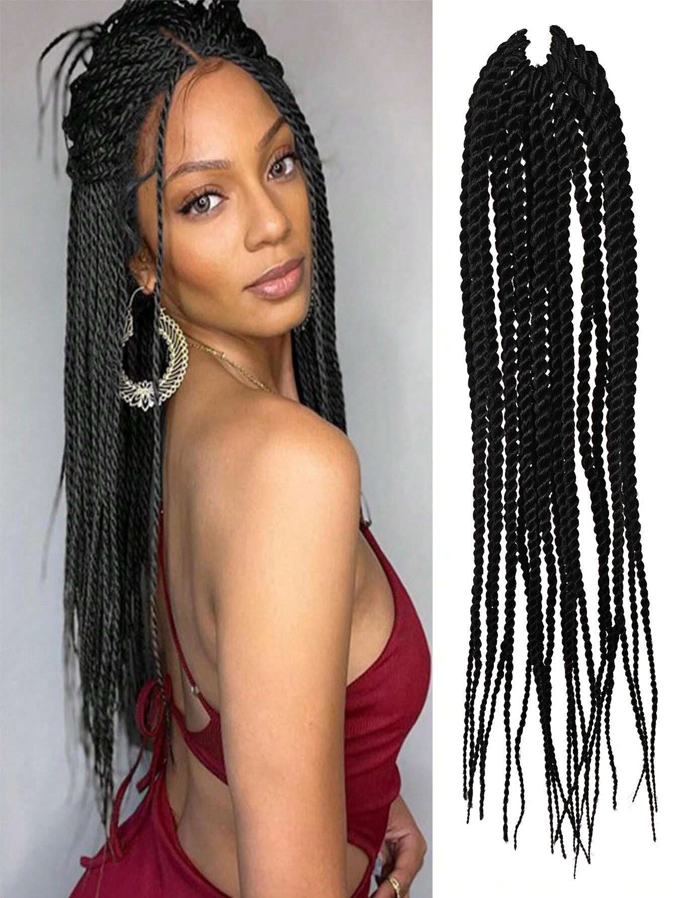 4X EZ SENEGALESE BRAID16 Long Crochet braid synthetic hairstyle black burgundy brown ladies box braid crochet hair-16 inch -1Pack*80Strands