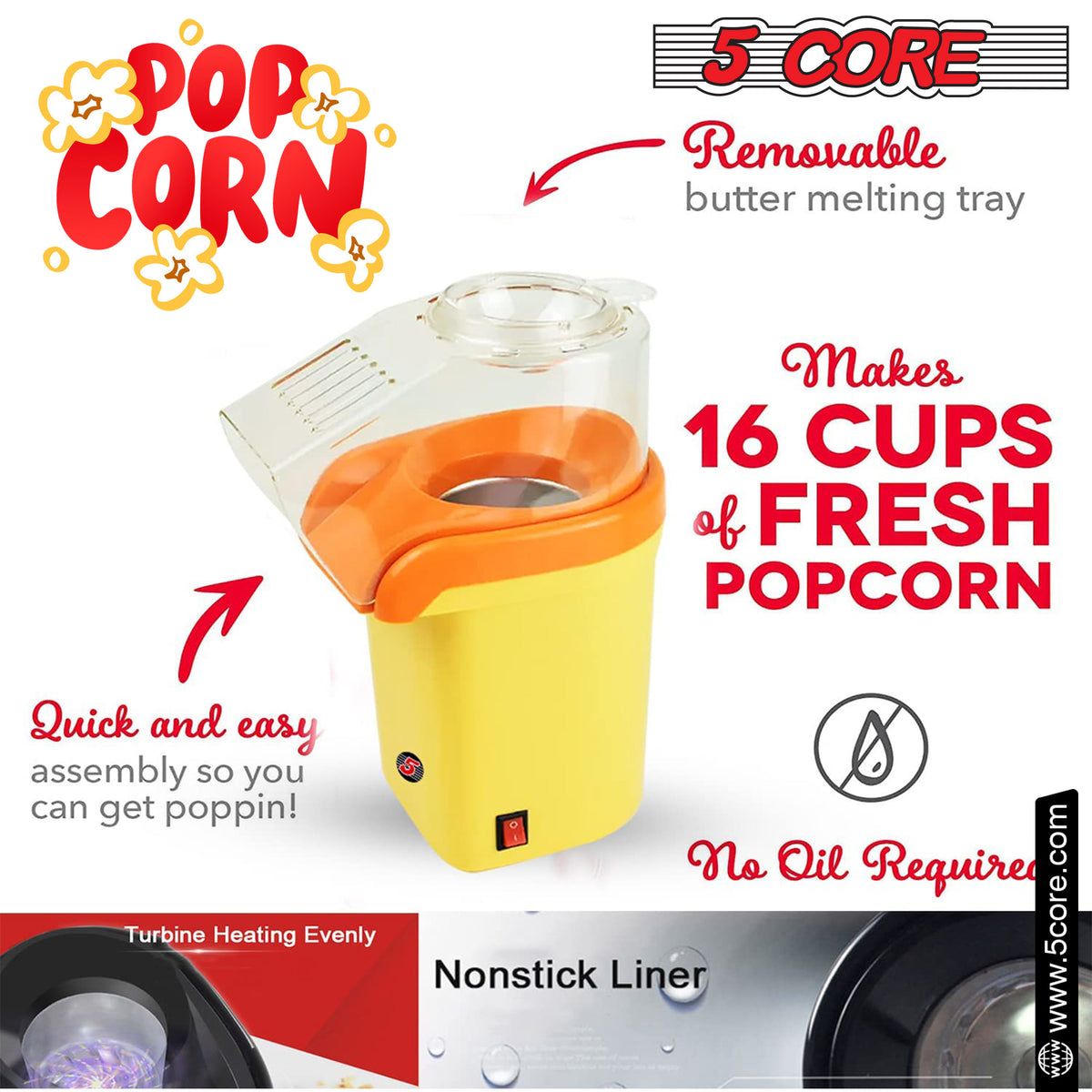 5 Core Popcorn Machine 16 Cup Cap