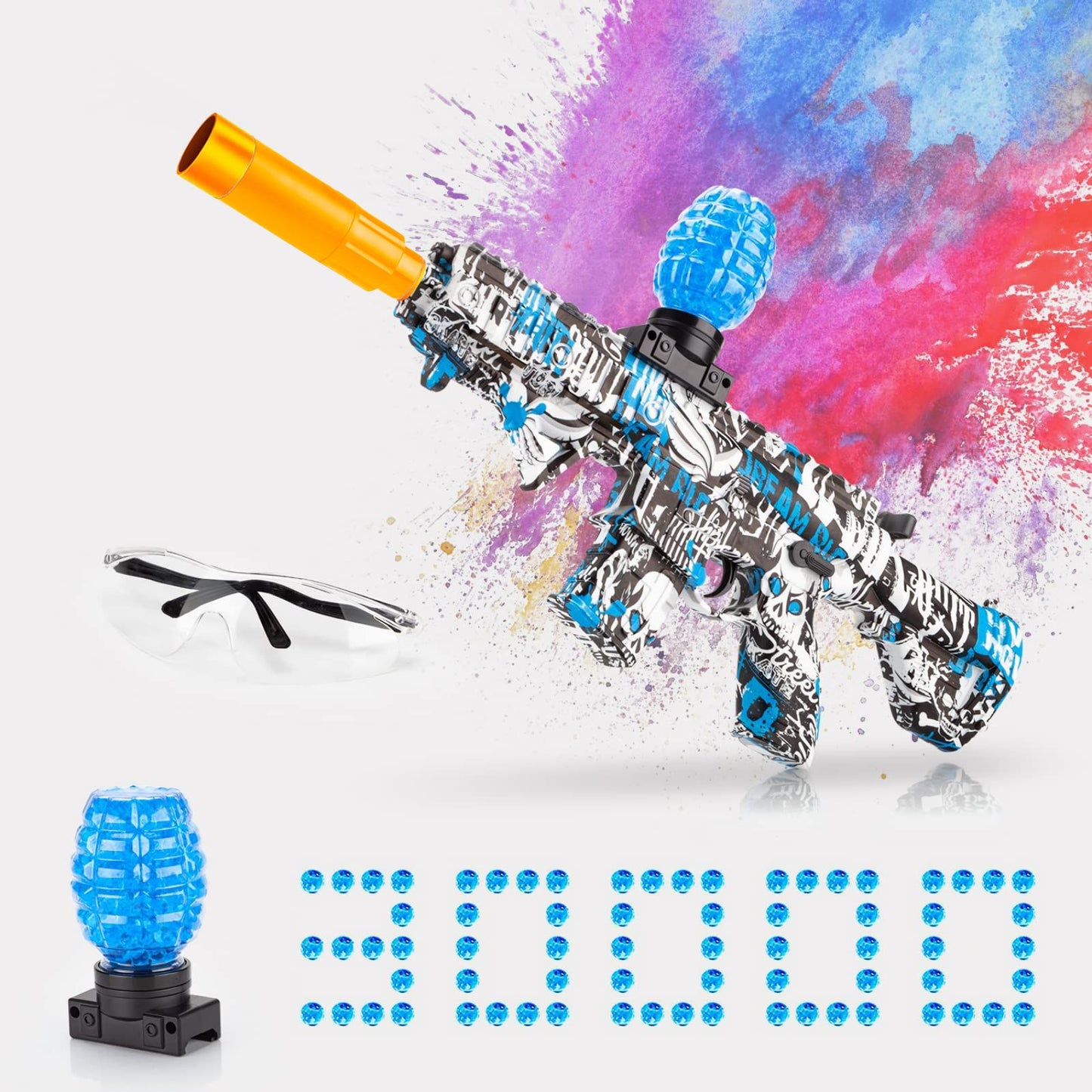 Electric Gel Ball Blaster, High-Speed Gelfire Blaster for Orbeez with 30000 Gel Rounds and Eyewear, Splatter Ball Toys for Outdoor Shooting Game