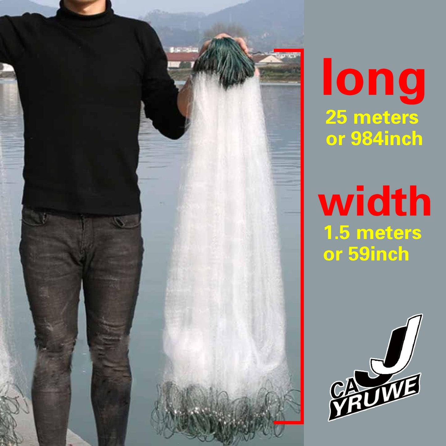 US Folding Fish Sticky Net Three Layer Mesh Nylon Floating Fishing Net Automatically Trap Catch Stick More Fish Easily Portable Folded Reuse Durable Size 25x1.5m or 984x59inch for River Lake