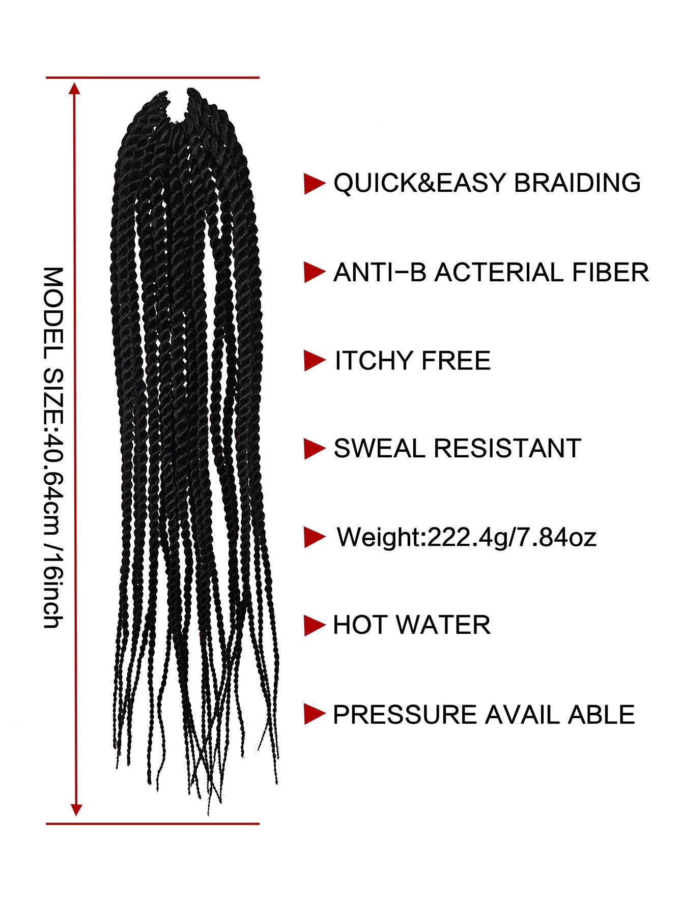 4X EZ SENEGALESE BRAID16 Long Crochet braid synthetic hairstyle black burgundy brown ladies box braid crochet hair-16 inch -1Pack*80Strands