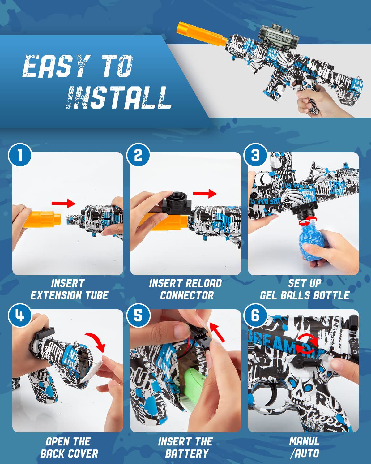 Electric Gel Ball Blaster, High-Speed Gelfire Blaster for Orbeez with 30000 Gel Rounds and Eyewear, Splatter Ball Toys for Outdoor Shooting Game