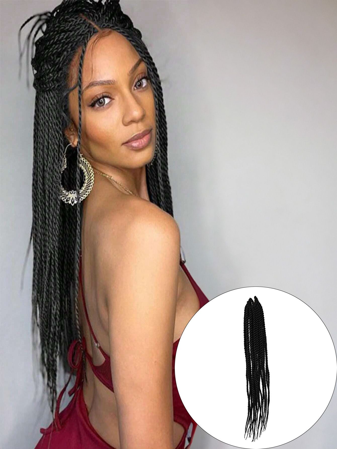 4X EZ SENEGALESE BRAID16 Long Crochet braid synthetic hairstyle black burgundy brown ladies box braid crochet hair-16 inch -1Pack*80Strands