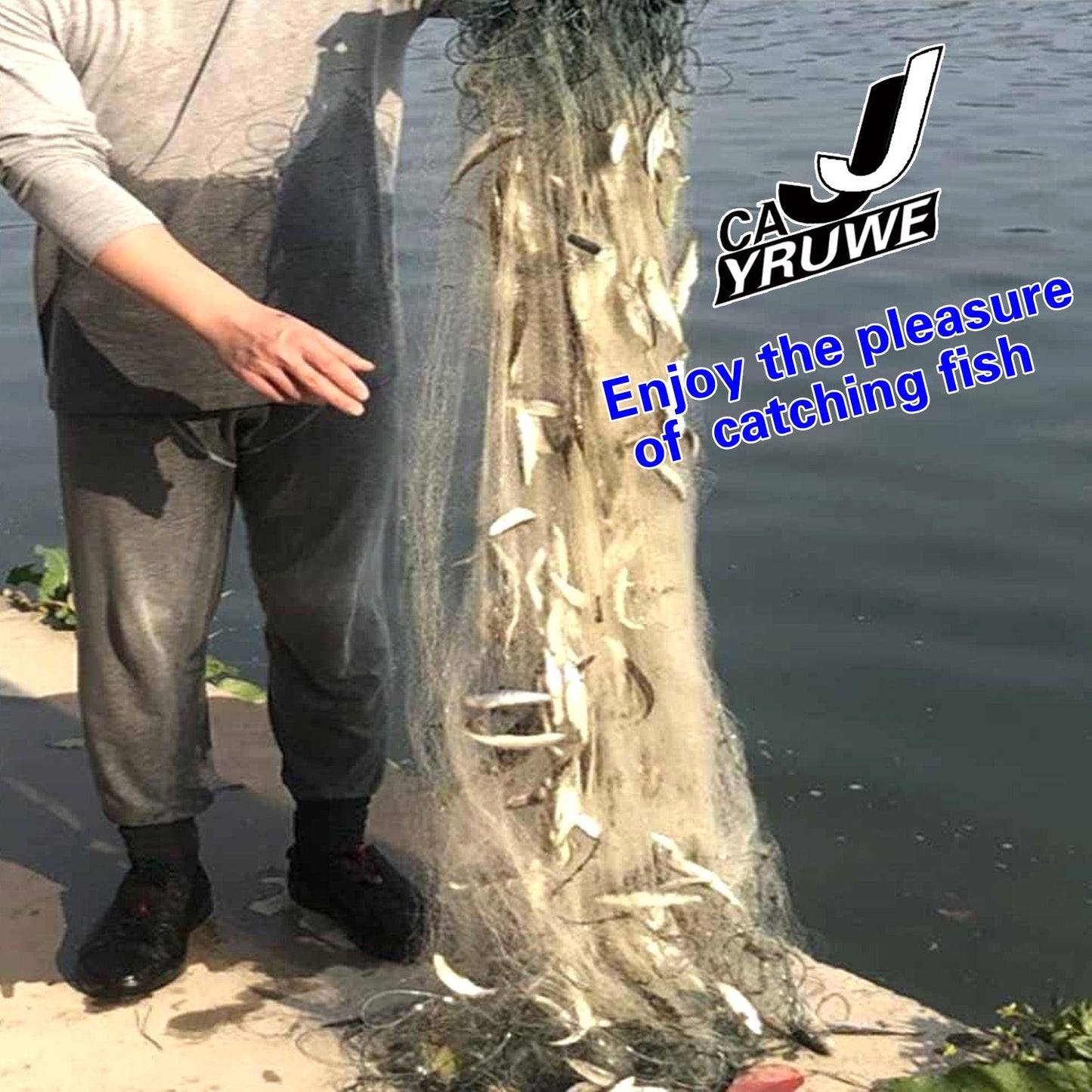 US Folding Fish Sticky Net Three Layer Mesh Nylon Floating Fishing Net Automatically Trap Catch Stick More Fish Easily Portable Folded Reuse Durable Size 25x1.5m or 984x59inch for River Lake