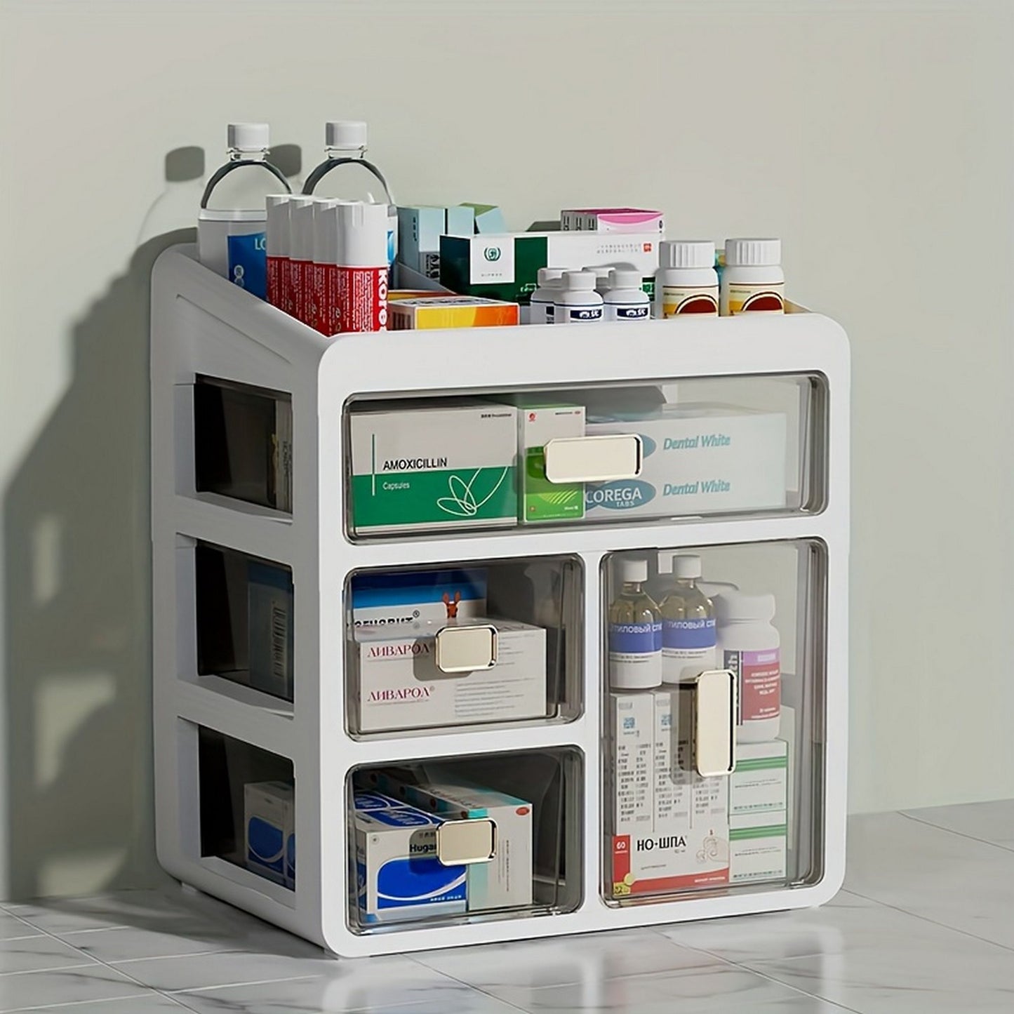 Large capacity family medicine box - access drawers, orderly classification, sturdy multi-layer structure, suitable for medical and drug storage