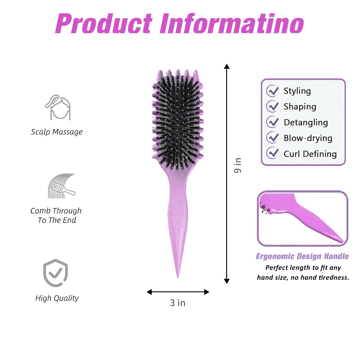 Curl Defining Brush,Boar Bristle Hair Brush Styling Brush for detangling,combing and shaping men and women,curls to reduce pulling