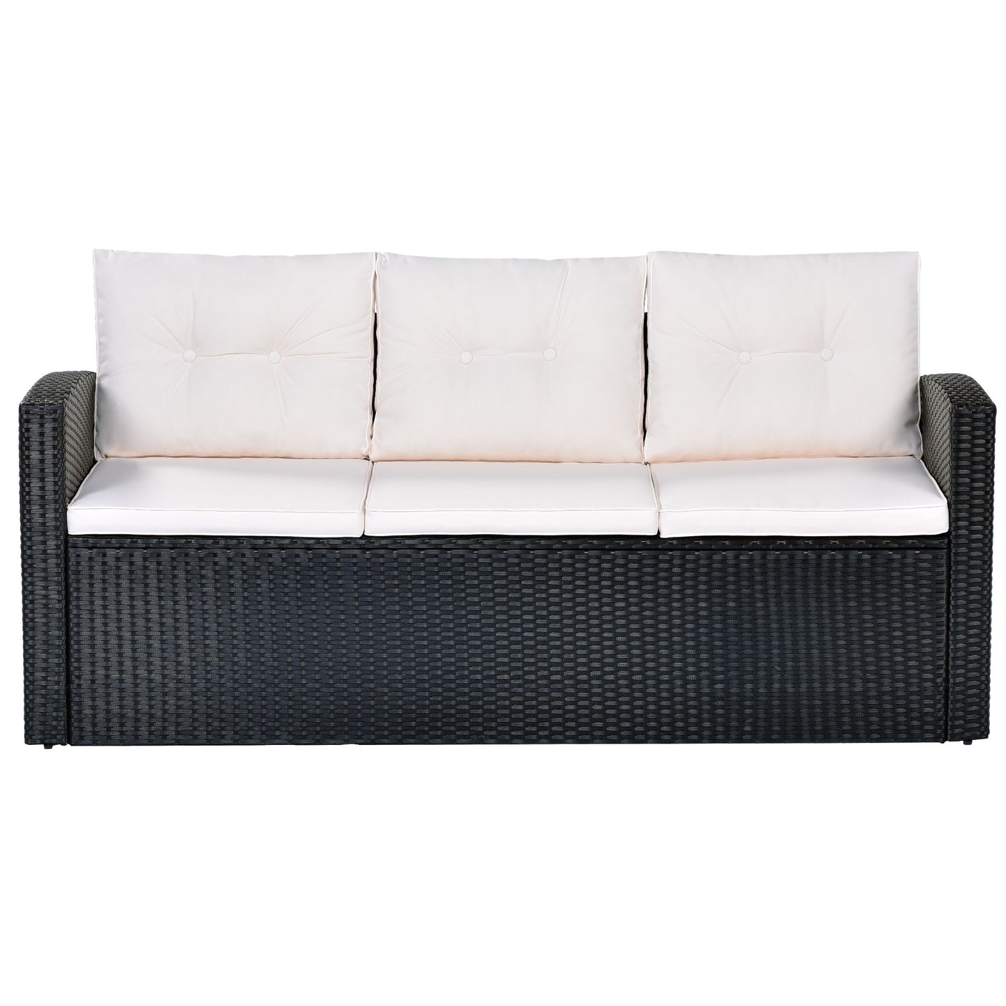 6-piece All-Weather Wicker PE rattan Patio Outdoor Dining Conversation Sectional Set with coffee table, wicker sofas, ottomans, removable cushions