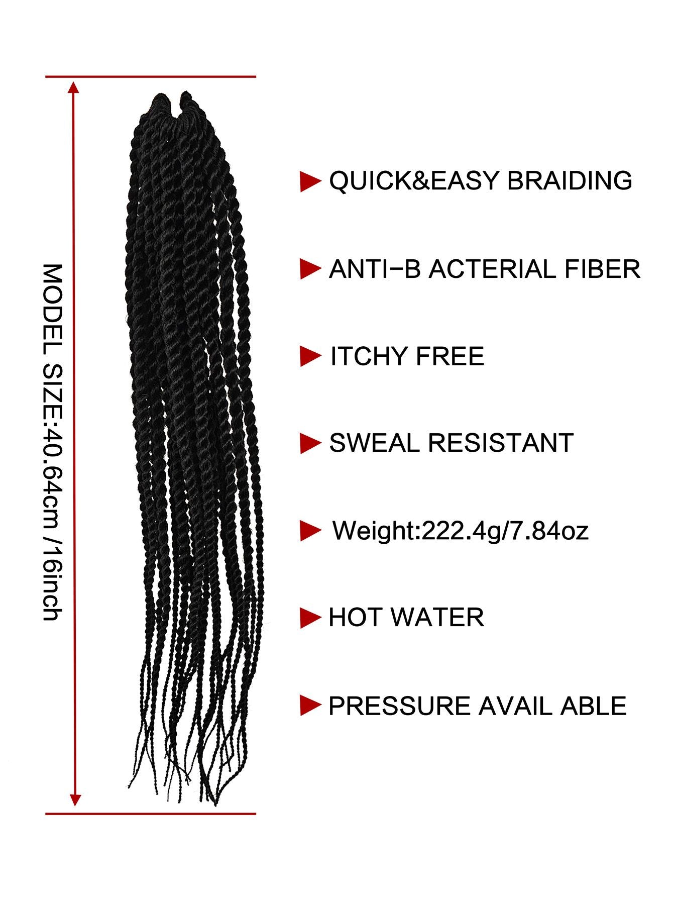 4X EZ SENEGALESE BRAID16 Long Crochet braid synthetic hairstyle black burgundy brown ladies box braid crochet hair-16 inch -1Pack*80Strands