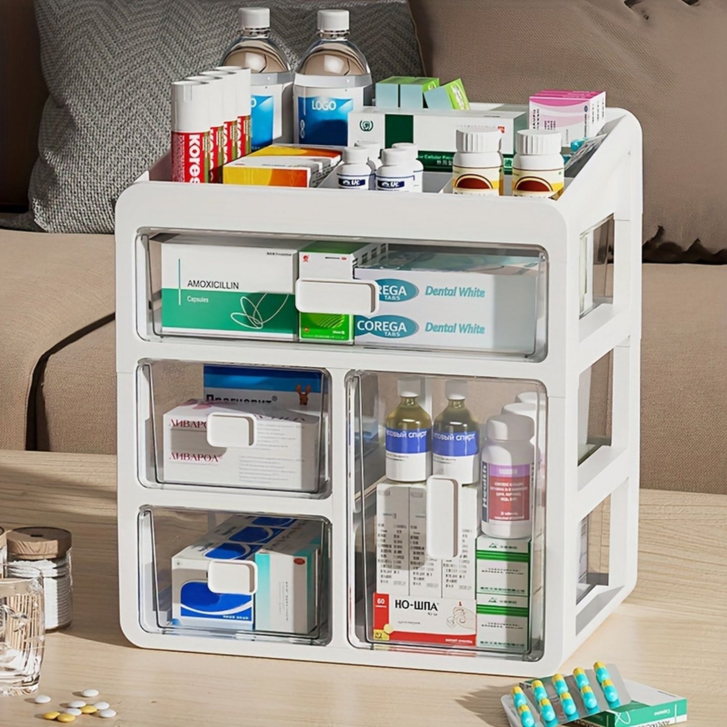 Large capacity family medicine box - access drawers, orderly classification, sturdy multi-layer structure, suitable for medical and drug storage