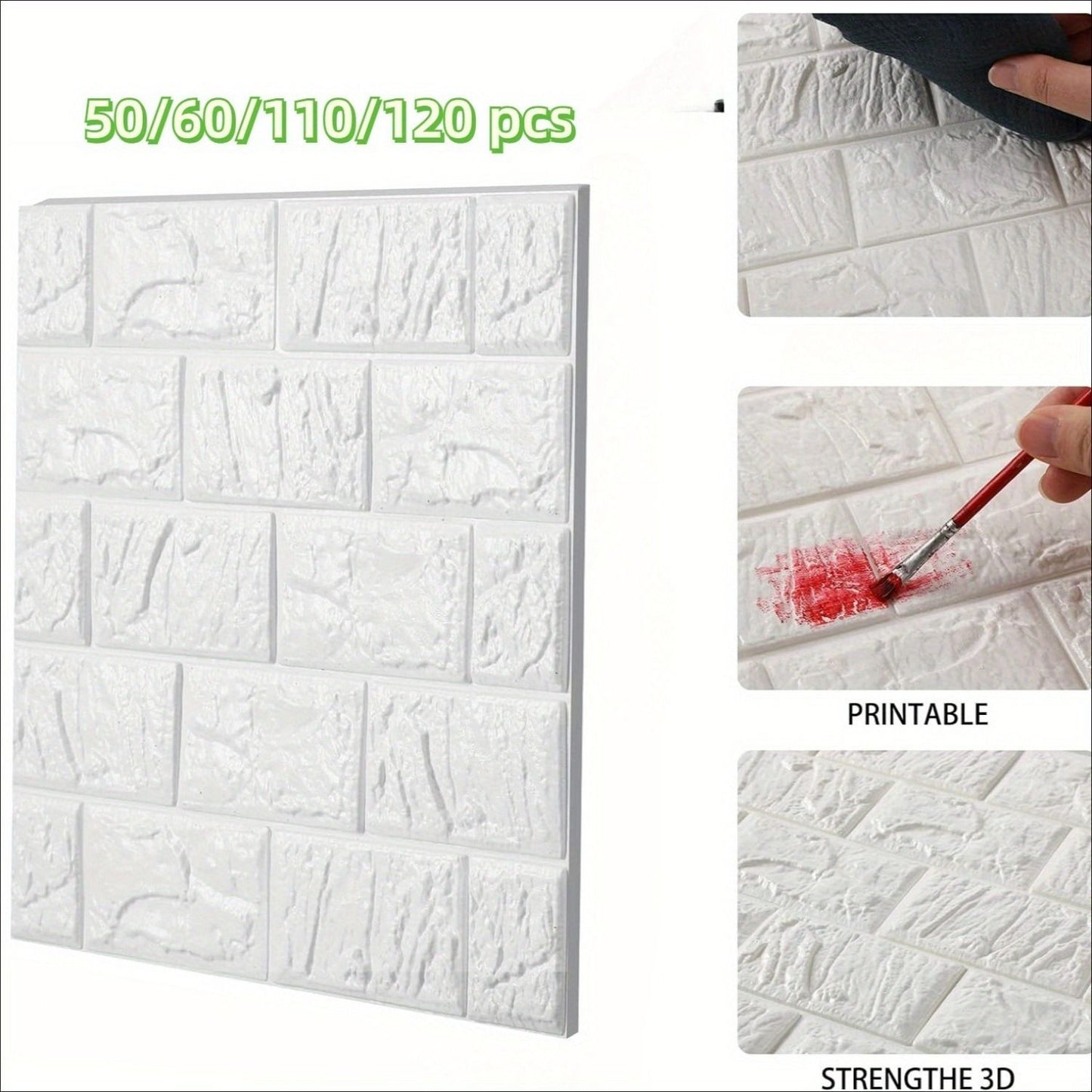 60 pieces of 15 * 13 inch 3D wall stickers, covering 87FT ², self-adhesive, suitable for living room, bedroom, dormitory, home
