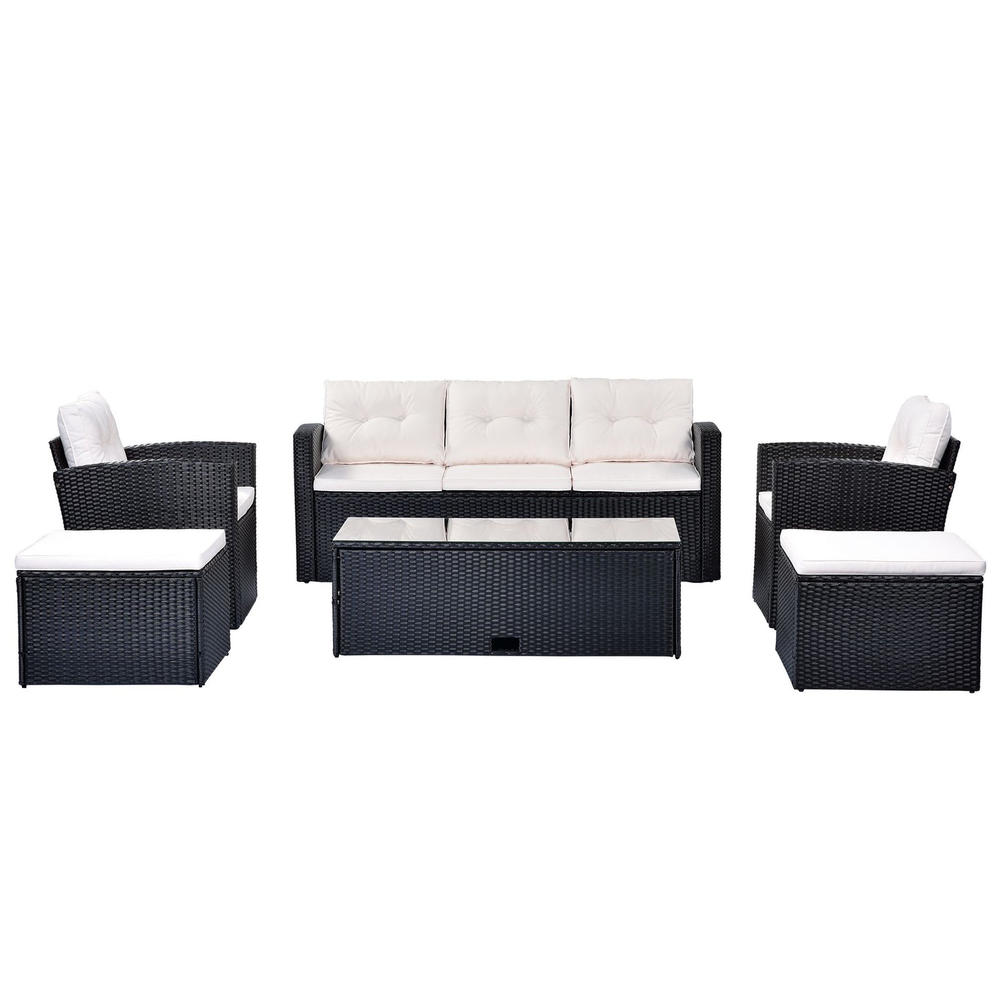 6-piece All-Weather Wicker PE rattan Patio Outdoor Dining Conversation Sectional Set with coffee table, wicker sofas, ottomans, removable cushions