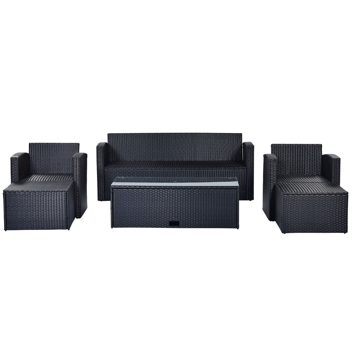 6-piece All-Weather Wicker PE rattan Patio Outdoor Dining Conversation Sectional Set with coffee table, wicker sofas, ottomans, removable cushions