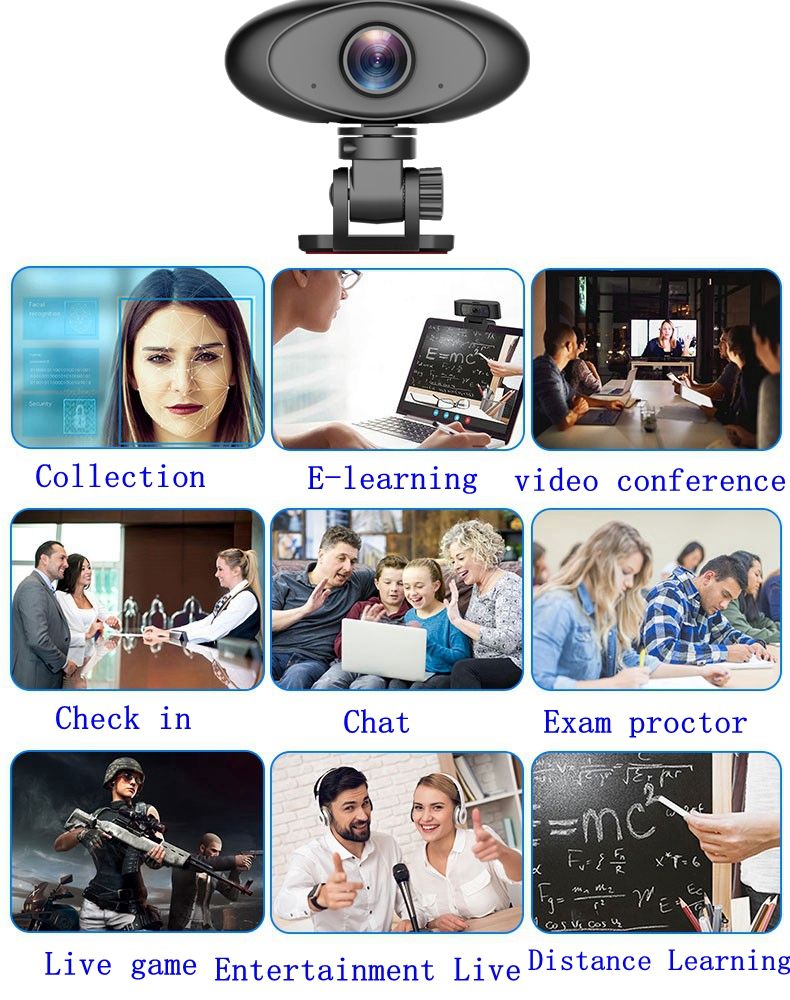 HD 1080P Webcam RC100 USB Computer Desktop Camera for Video Calling Streaming Recording Conferencing Gaming 360° Rotat Low-Light Correction