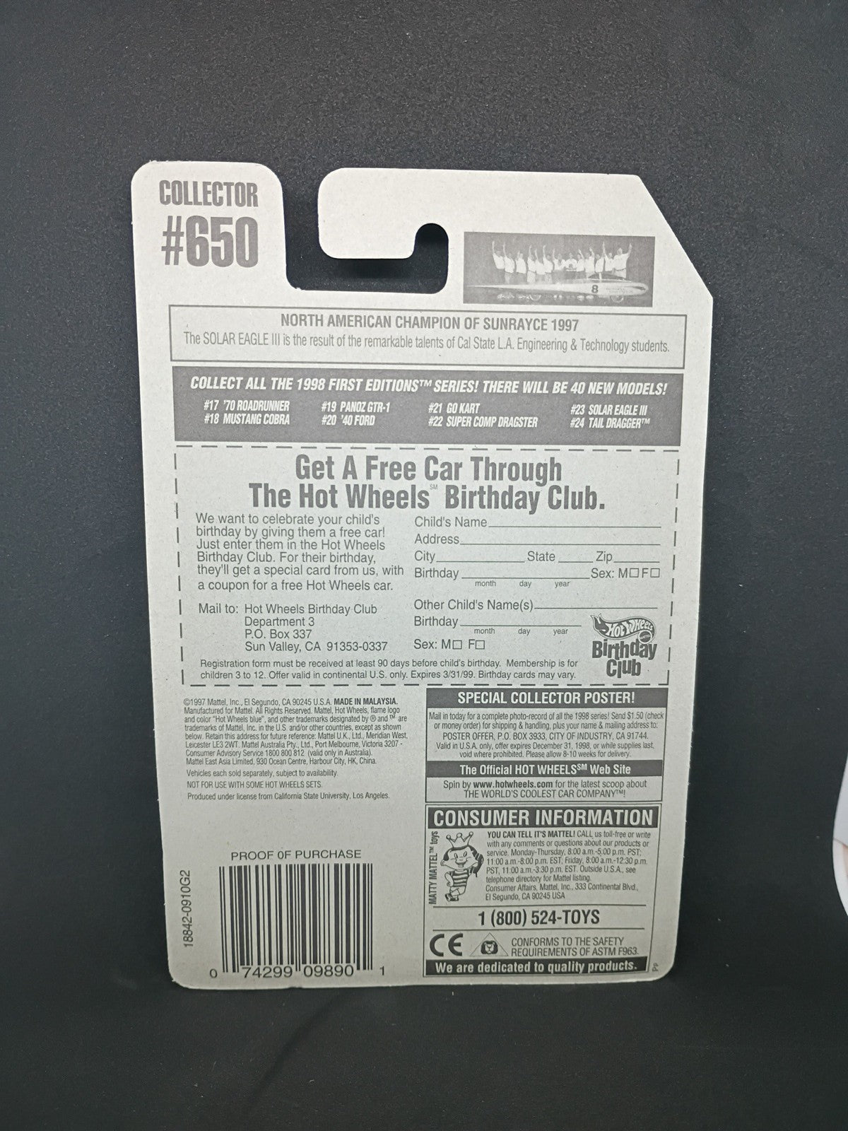 Vintage 1998 Hot Wheels Solar Eagle III – 1998 First Editions