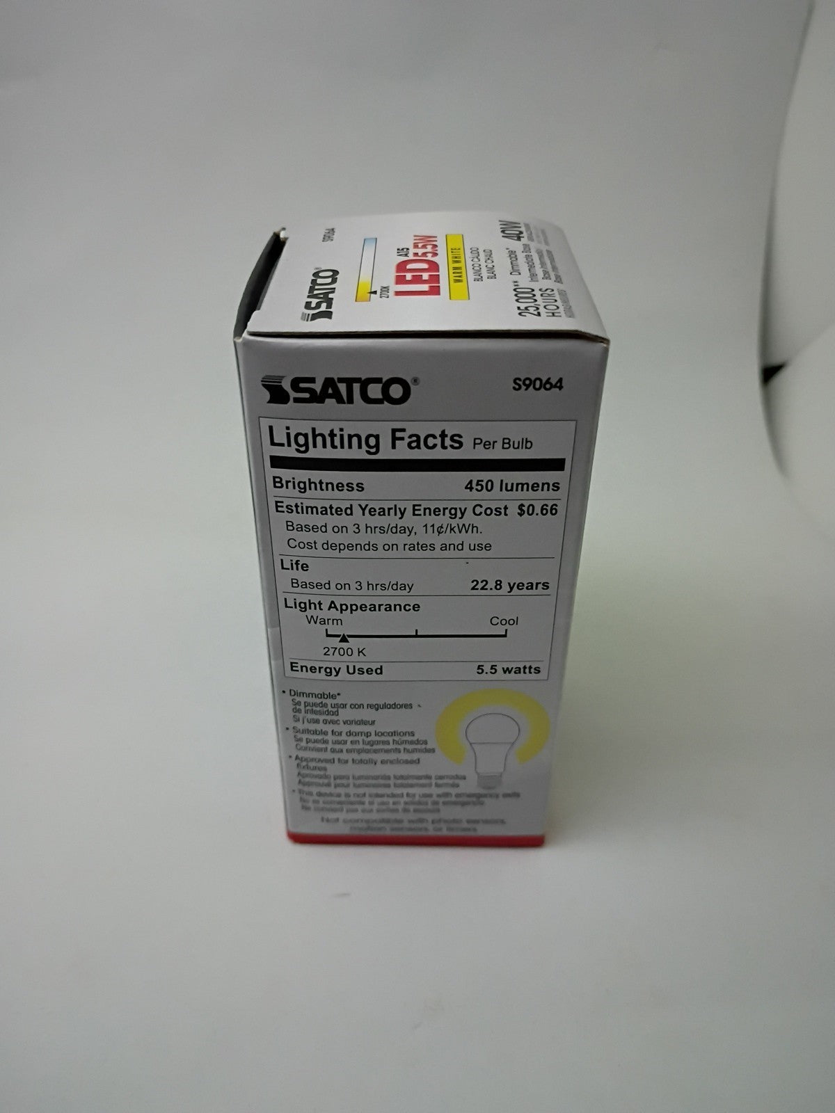 Satco S9064 LED Bulbs 5.5W=40W Dimmable A15 Int Base Damp Locations