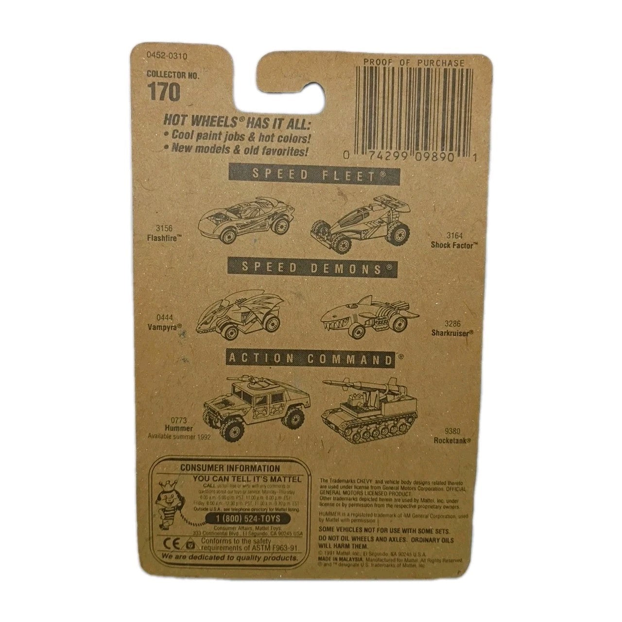 Vintage Hot Wheels 1991 #170 Chevy Stocker Die-Cast Car