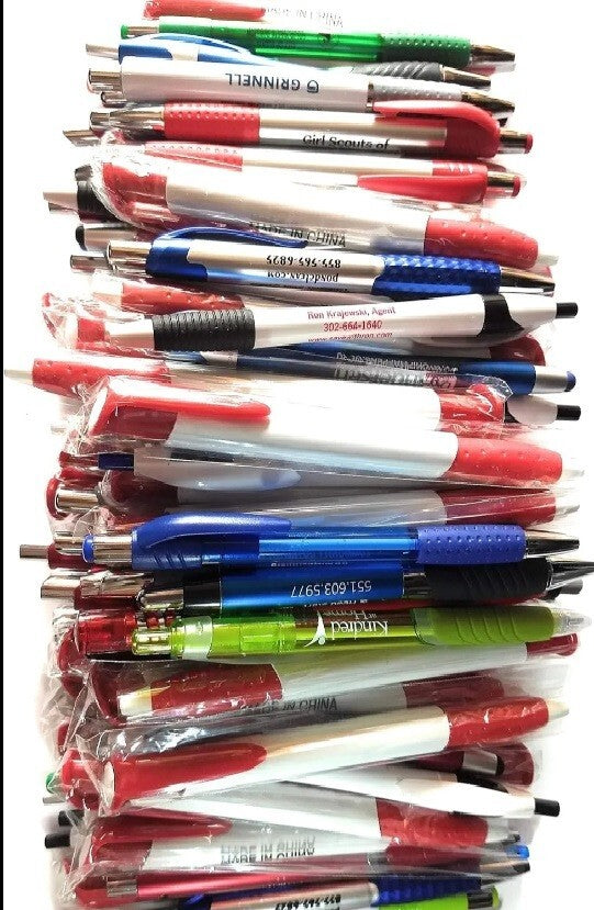 1000 Bulk Lot Misprint Ink Pens, Ball Point, Plastic, Retractable 12 cents/pc