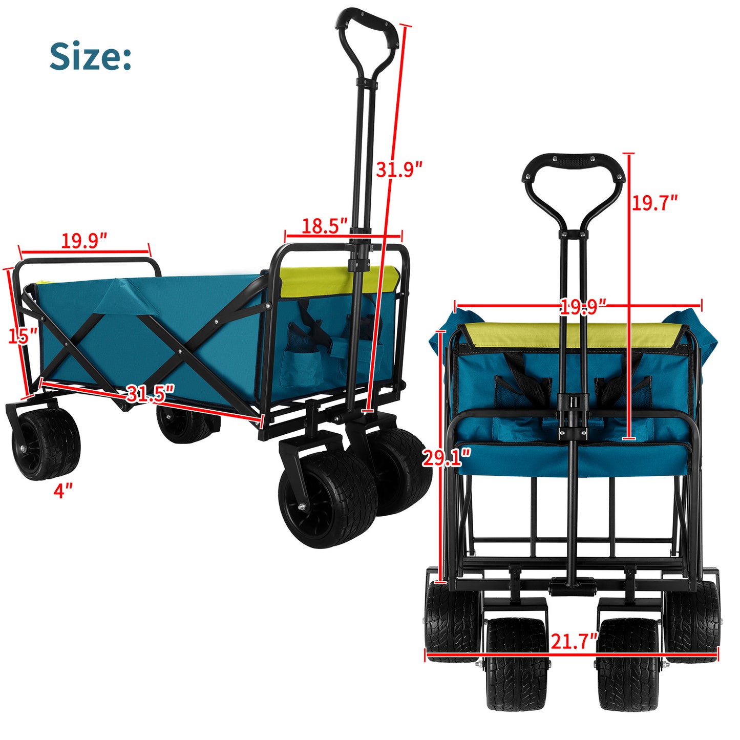 (FedEx pickup only) Collapsible Folding Wagon Utility Outdoor Camping Garden Cart with Adjustable Handle (Blue)
