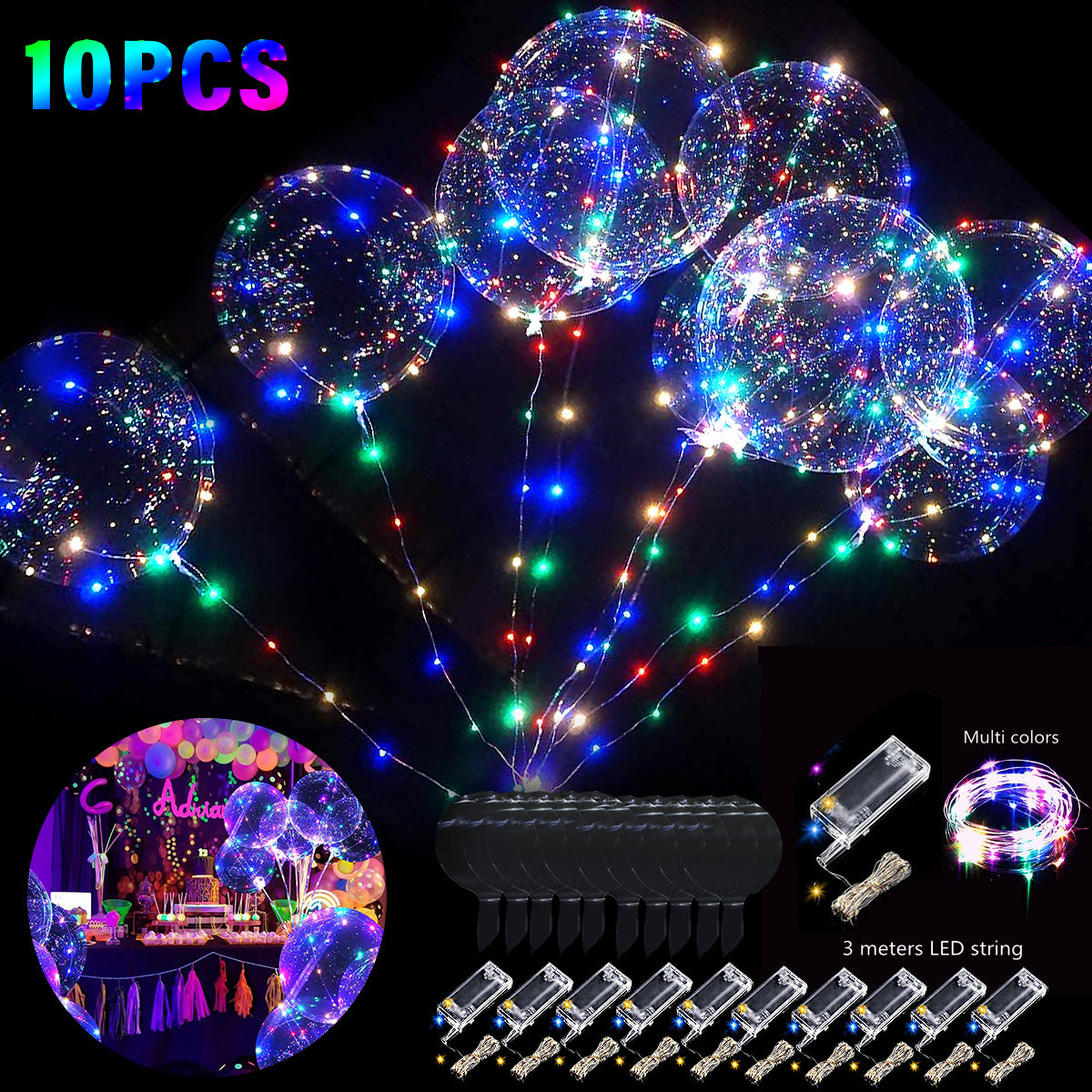10 Pack LED Light Up Bobo Baloons 20 Inches Clear Balloons Glow Bubble Ballons for Christmas Wedding Birthday Valentine's day Party Decoration