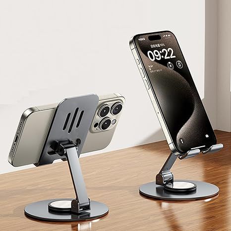 360 Rotation Metal Phone Holder,Fully Adjustable Foldable Phone Stand,with All Phones,Small Tablet Computer Perfectly Solve Your Phone Mounting Needs with Multiple Viewing Angles!(Grey)