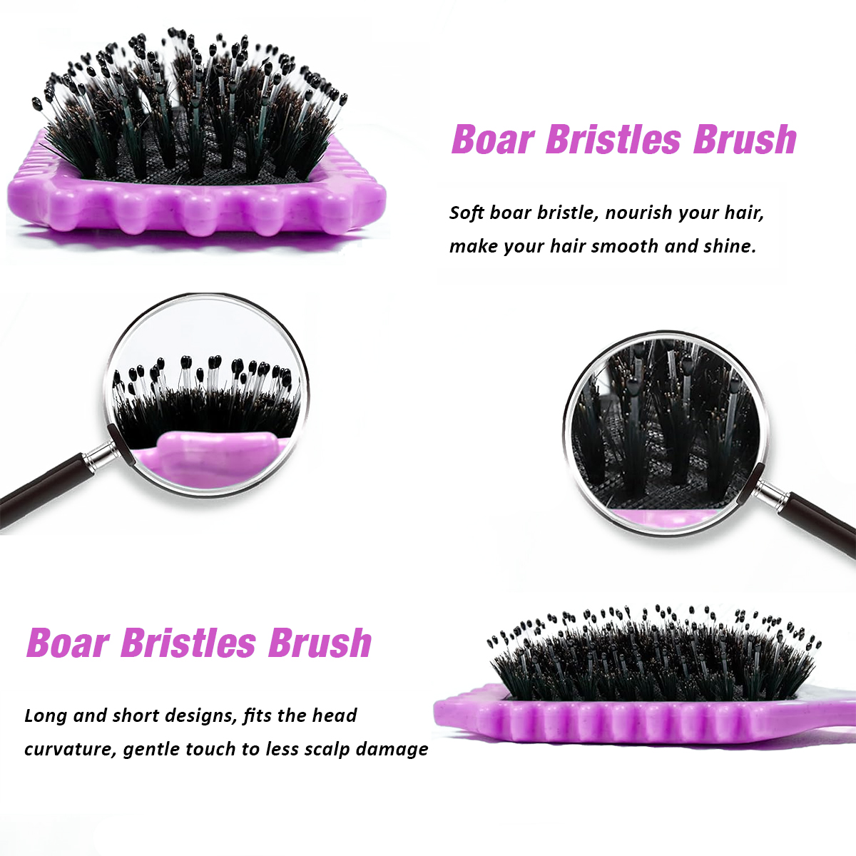 Curl Defining Brush,Boar Bristle Hair Brush Styling Brush for detangling,combing and shaping men and women,curls to reduce pulling and curl separation(Purple)