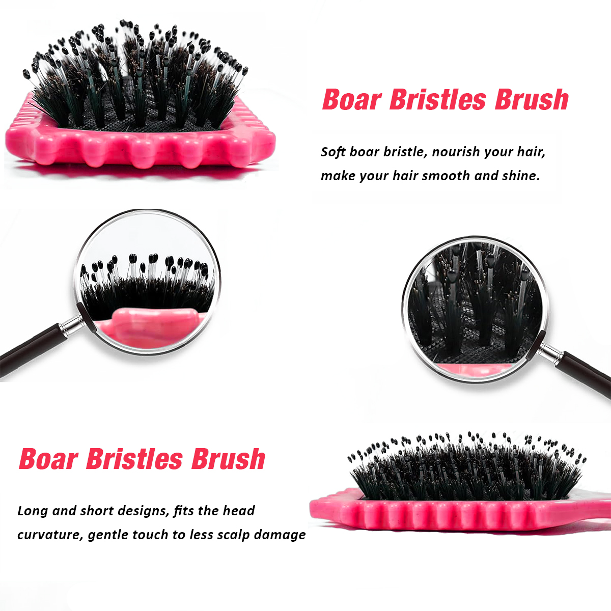 Curl Defining Brush,Boar Bristle Hair Brush Styling Brush for detangling,combing and shaping men and women,curls to reduce pulling and curl separation(Pink)