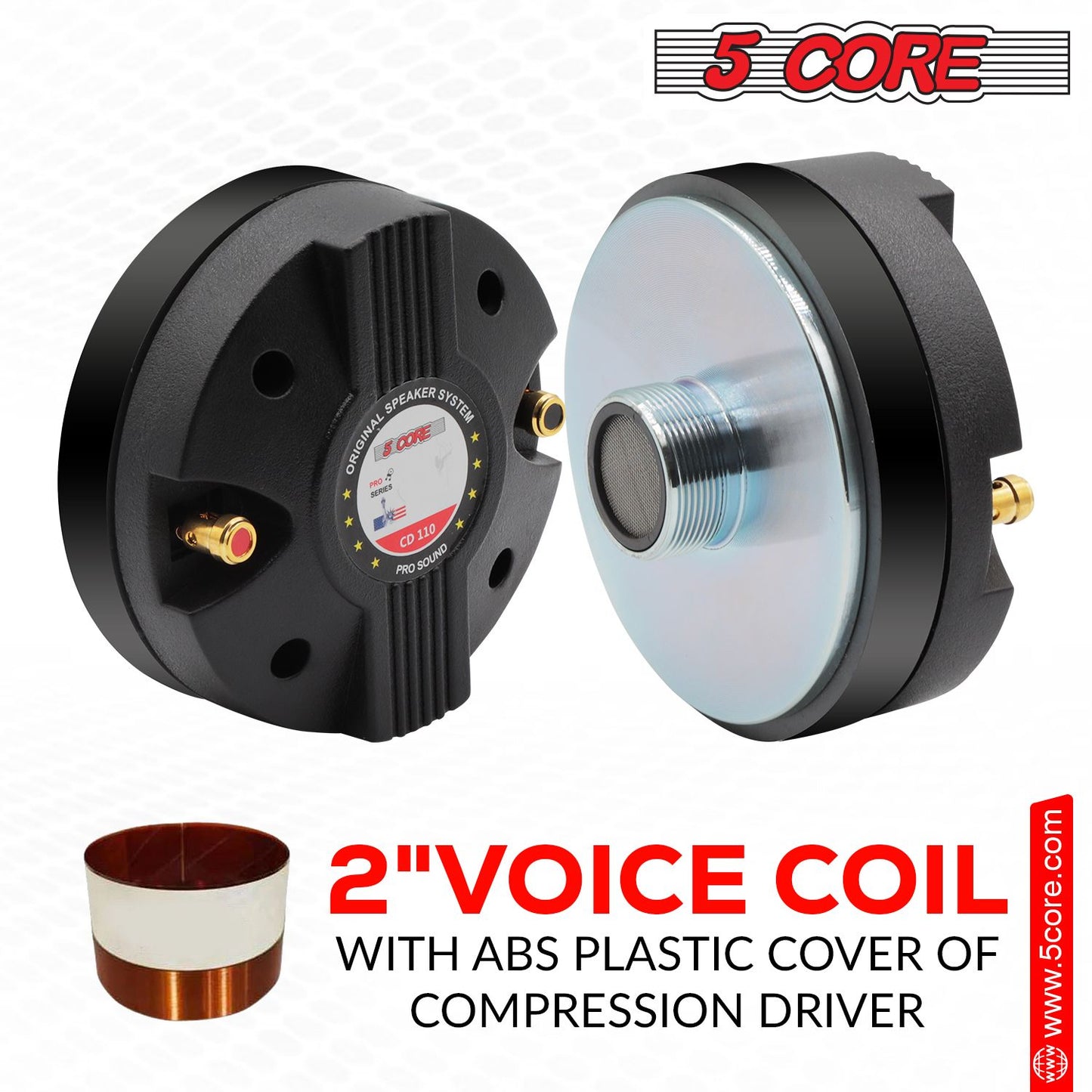 5 CORE Horn Speaker Tweeter Compression Driver 1.75 Inch Titanium Voice Coil 600W Max 8 Ohm 300 Watts RMS Loud 105dB 18 Oz 110mm Magnet- Screw-on Throat 18TPI CD 110