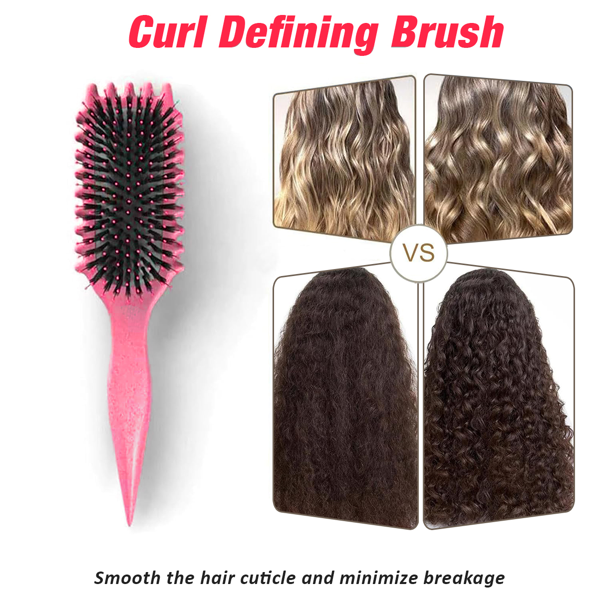 Curl Defining Brush,Boar Bristle Hair Brush Styling Brush for detangling,combing and shaping men and women,curls to reduce pulling and curl separation(Pink)