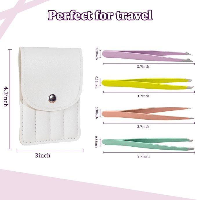 Tweezers Set 4Pcs Eyebrow Tweezer Kit Slanted & Pointed Stainless Steel Tweezers,Tweezer Kit for Shaping Eyebrows Eyelash,Great Beauty Tool for Facial Hair,Splinter and Ingrown Hair,Blackhead Removal