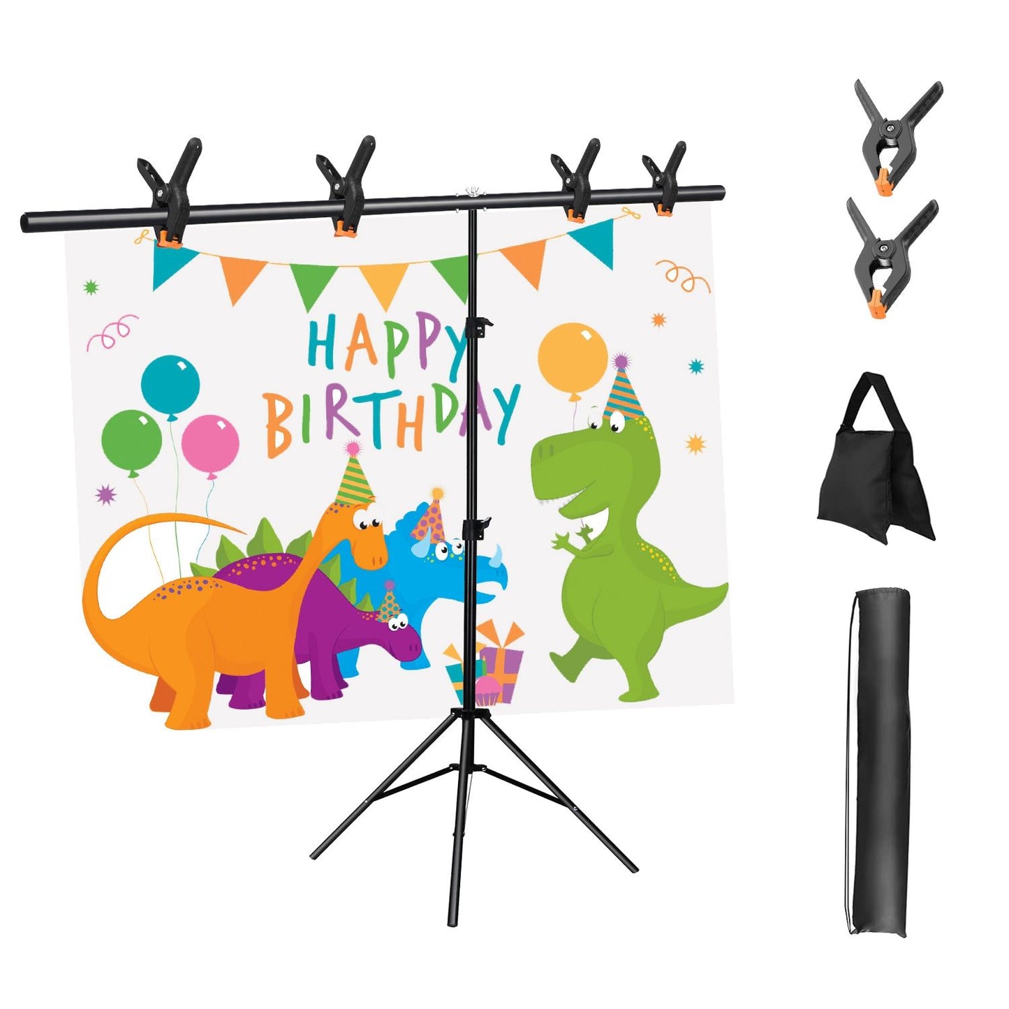 5×6.5FT T-Shape Photo Video Backdrop Stand Heavy Duty Background Stand Adjustable Photography Backdrop Stand with 6 Spring Clamps Sandbag Carry Bag