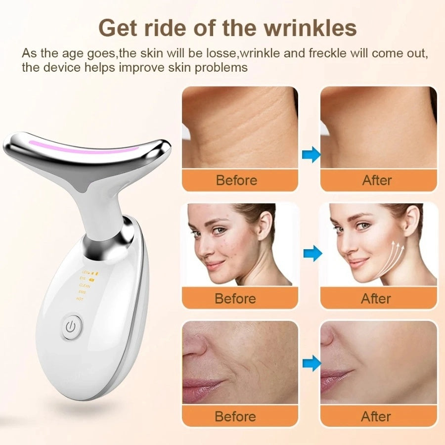 Face Massager Anti-Wrinkle Face Device 3 Modes 45°C Neck Lifting Massagers LED High Frequency Beauty Instrumen EMS Face Massage for Women