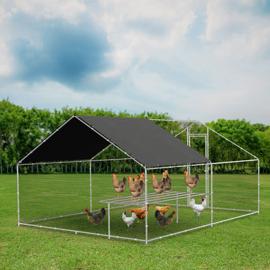 Large metal chicken coop, walk-in chicken coop, galvanized wire poultry chicken coop, rabbit duck coop with waterproof and UV protection cover for outdoor, backyard and farm. 9.8' W x 13.1' L x 6.6' H