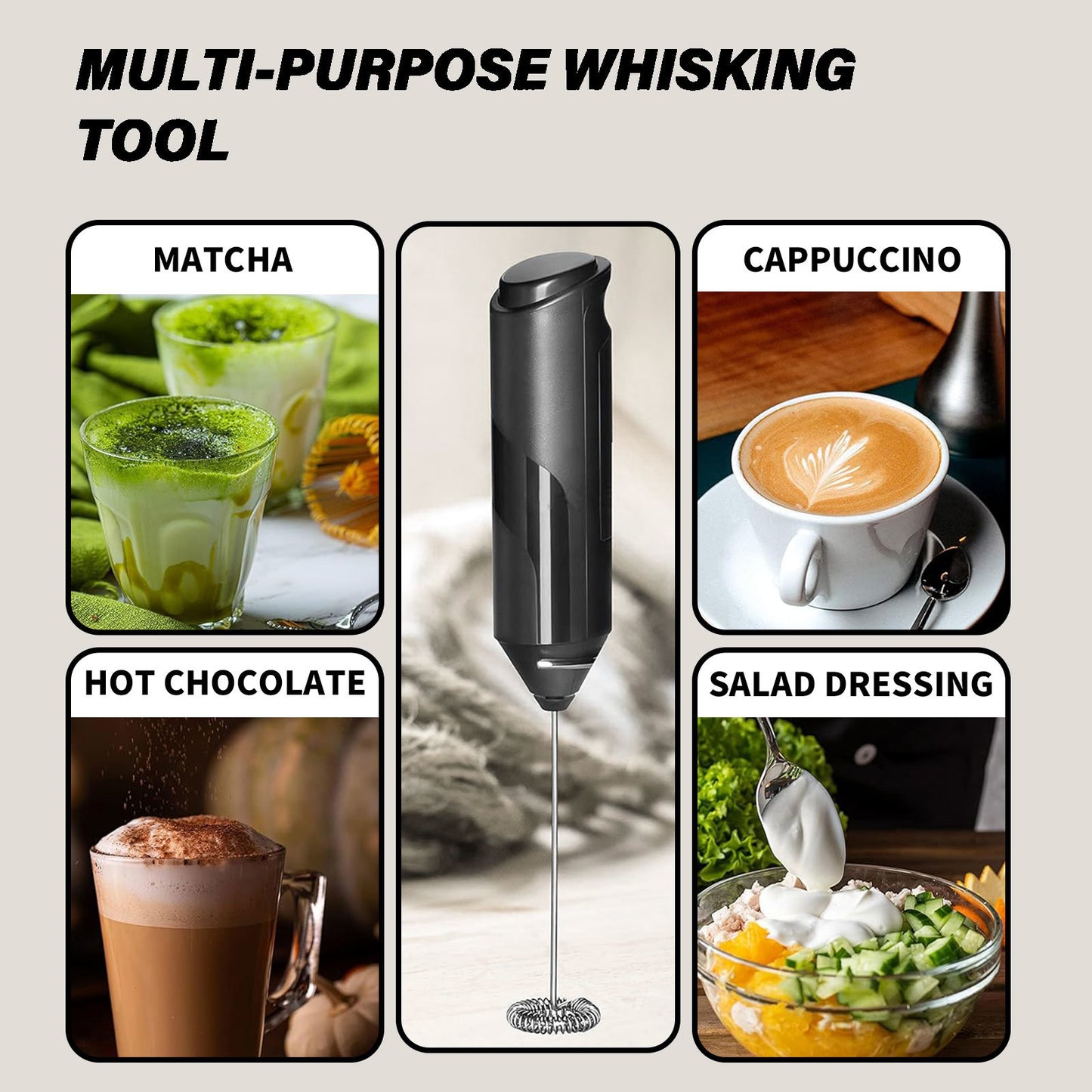 Milk Frother, Handheld Electric Blender stick, Drink Mixer with Food Grade Stainless Steel Stirrer, Battery Operated Foam Maker for Coffee, Cappuccino, Frappe, Matcha, Hot Chocolate Latte