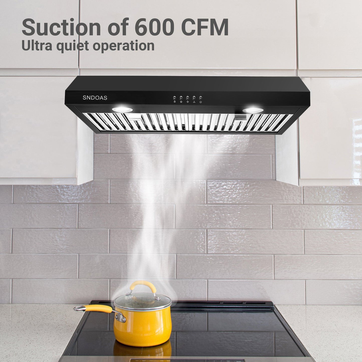 30 inch Kitchen Under Cabinet Range Hood 3-Speed 600CFM Vent w/LEDs Silver/Black