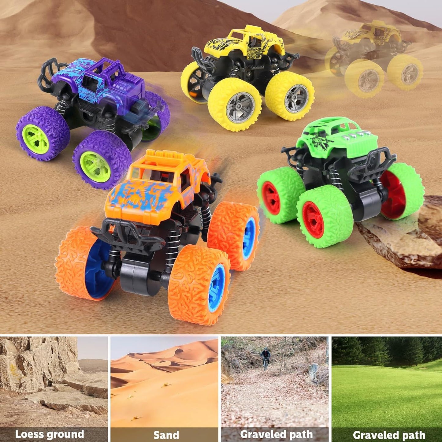 Monster Truck Toys, Pull Back Vehicles Toys, Friction Powered Toy, Mini Push and Go Car Truck Inertia Vehicle, Best Christmas Birthday Party Gift