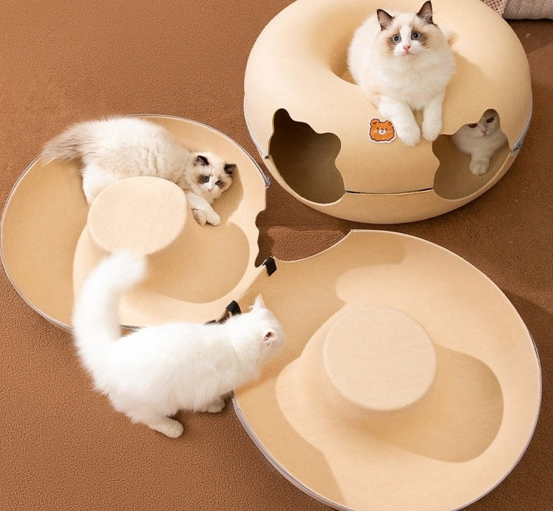 Cat Tunnel BedCat Nest Four Seasons Universal  Summer Sleep Internet Red Donut Dodge House Pet Cat Drill Hole Semi-EnclosedPeekaboo Cat Cave, Cat Donut Tunnel Toy for Indoor Cats, Circle Bed