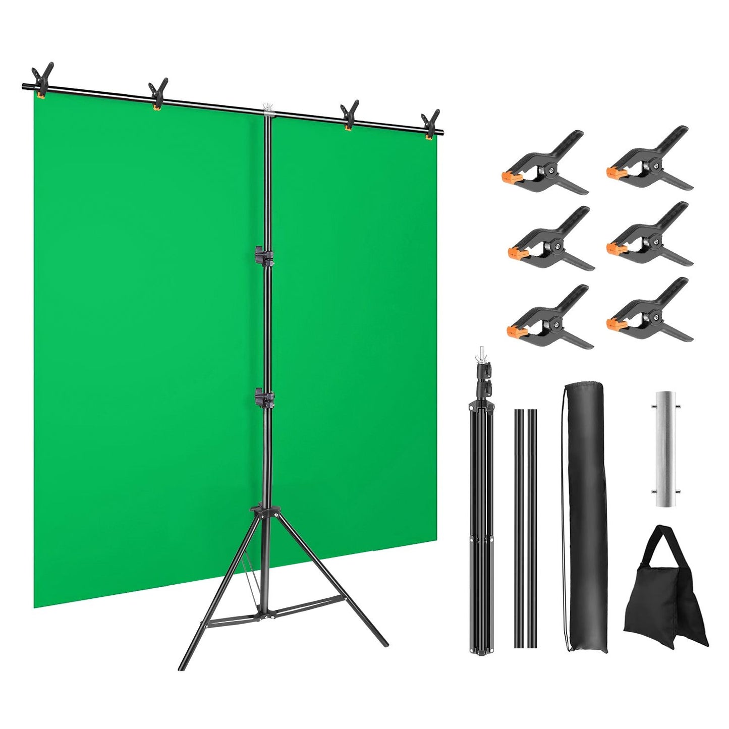 5×6.5FT T-Shape Photo Video Backdrop Stand Heavy Duty Background Stand Adjustable Photography Backdrop Stand with 6 Spring Clamps Sandbag Carry Bag