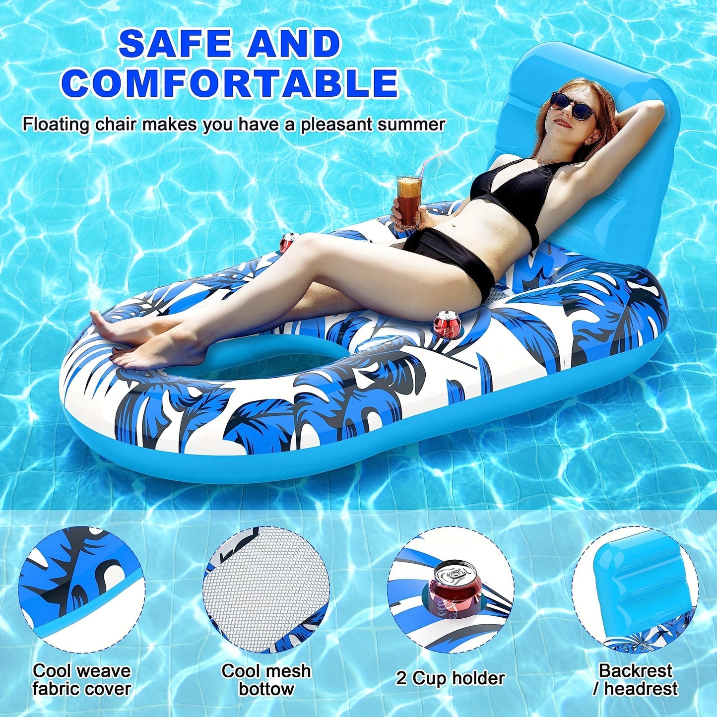 1 piece zero gravity pool chair lounge, inflatable pool bed float, adult pool float, heavy duty lounge chair float boat, pool float