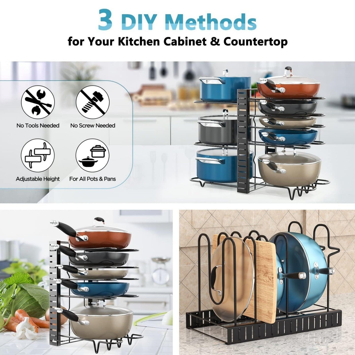 8-layer pot holder, lid holder and pot holder, multiple DIY methods 8-layer pot holder, adjustable kitchen organization, and pot storage Ban on Amazon sales