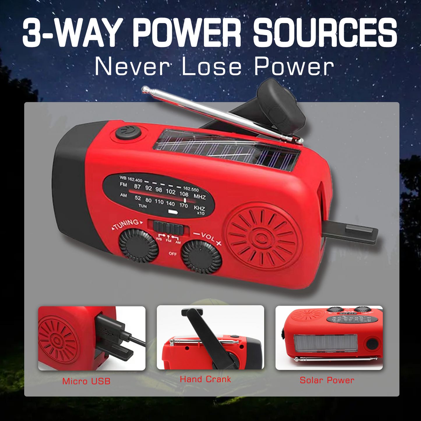 Emergency Hand Crank Radio with LED Flashlight for Emergency, AM/FM NOAA Portable Weather Radio with 2000mAh Power Bank Phone Charger, USB Charged & Solar Power for Camping, Emergency