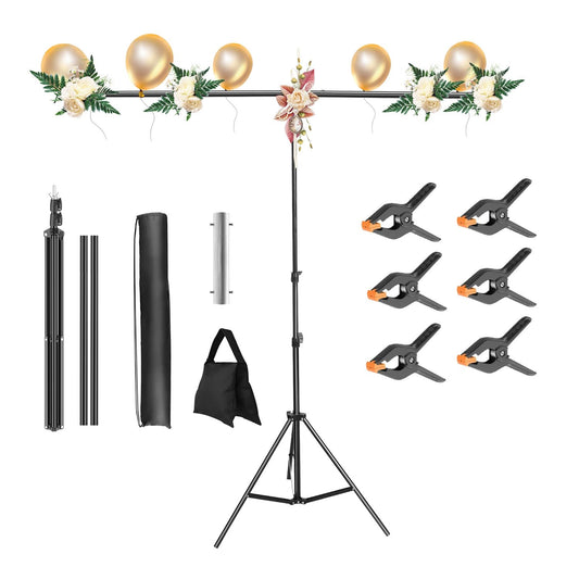 5×6.5FT T-Shape Photo Video Backdrop Stand Heavy Duty Background Stand Adjustable Photography Backdrop Stand with 6 Spring Clamps Sandbag Carry Bag