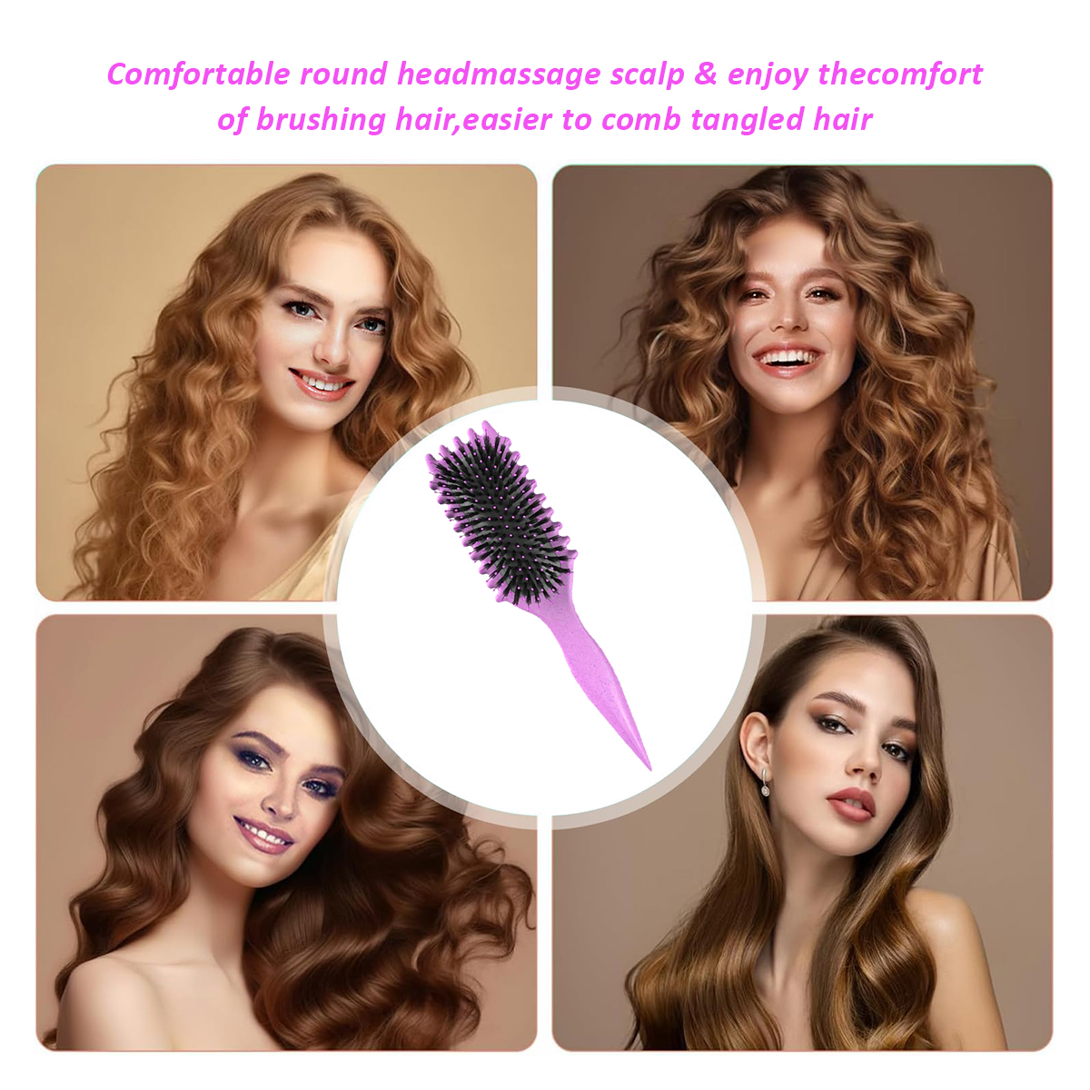 Curl Defining Brush,Boar Bristle Hair Brush Styling Brush for detangling,combing and shaping men and women,curls to reduce pulling and curl separation(Purple)