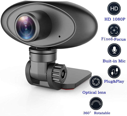 HD 1080P Webcam RC100 USB Computer Desktop Camera for Video Calling Streaming Recording Conferencing Gaming 360° Rotat Low-Light Correction