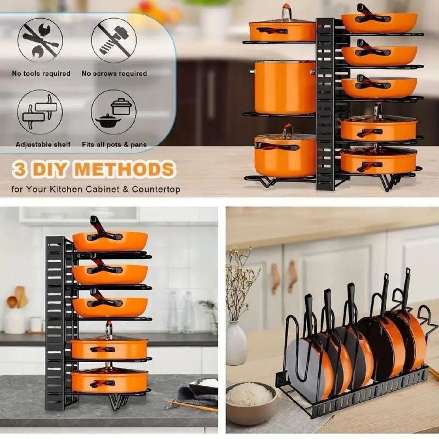 8-layer pot holder, lid holder and pot holder, multiple DIY methods 8-layer pot holder, adjustable kitchen organization, and pot storage Ban on Amazon sales