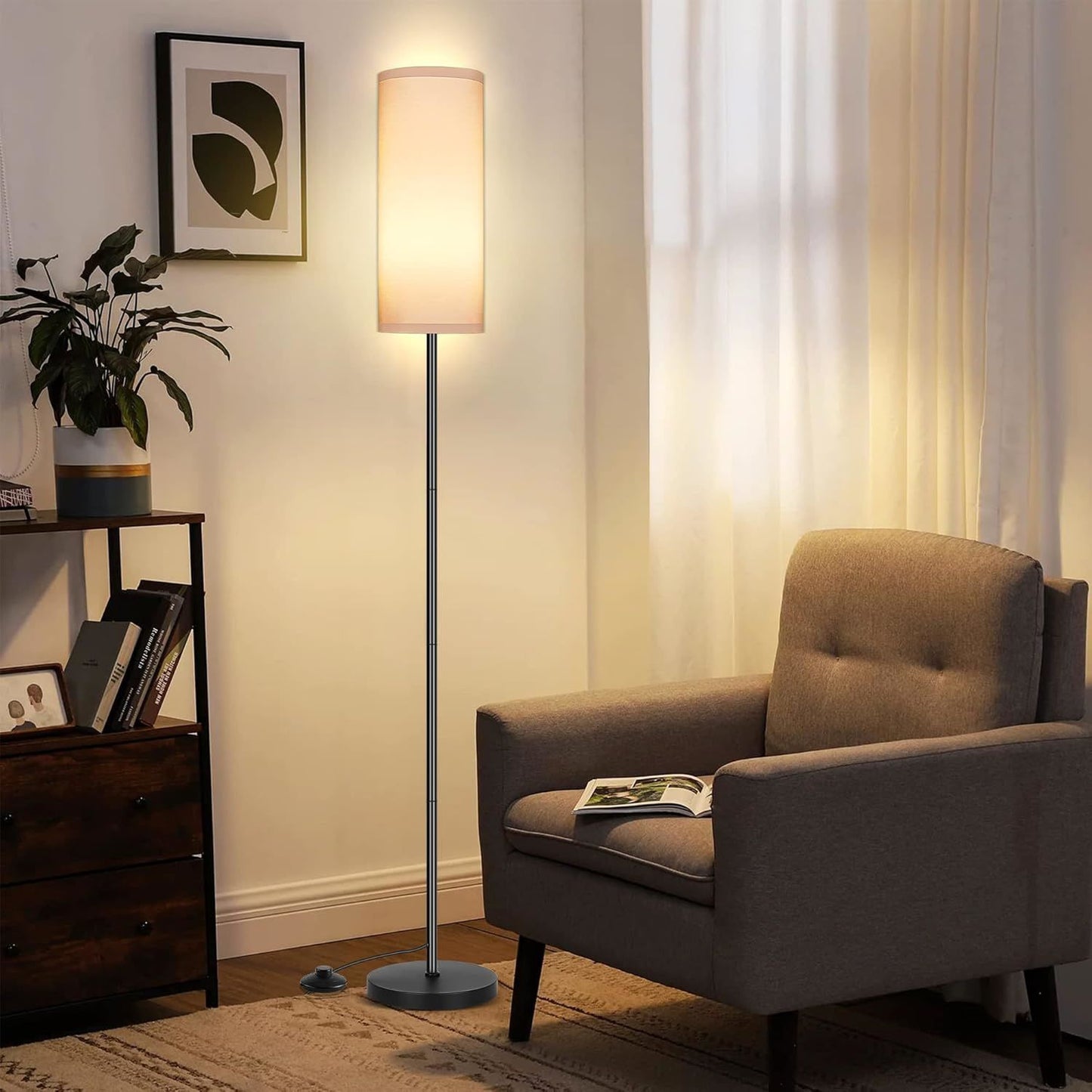 Floor Lamp for Living Room, Modern Standing Lamps with Lampshade, Minimalist Tall Lamp with Foot Switch for Living Room, Bedroom, Kids Room, Office(Bulb Not Included)