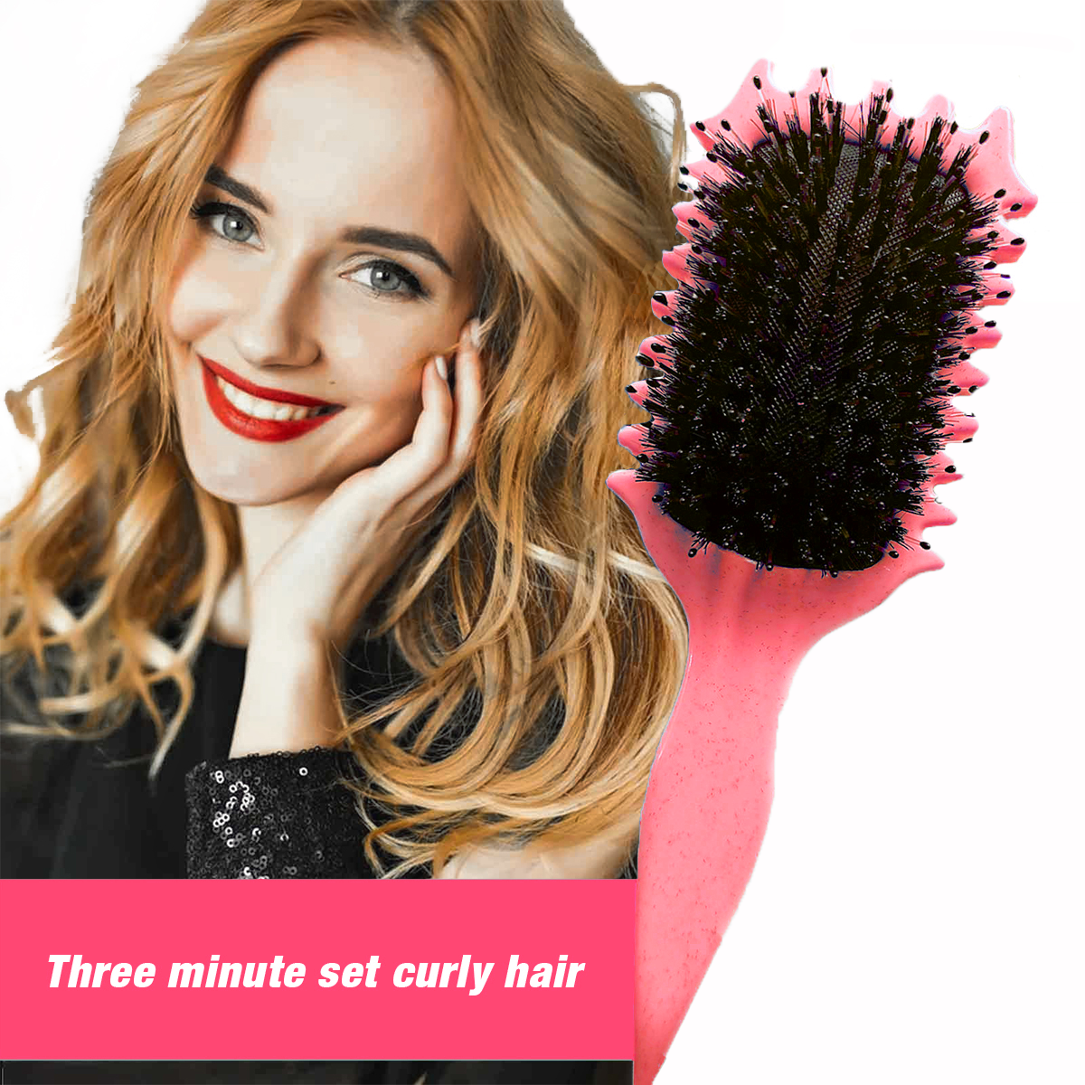 Curl Defining Brush,Boar Bristle Hair Brush Styling Brush for detangling,combing and shaping men and women,curls to reduce pulling and curl separation(Pink)