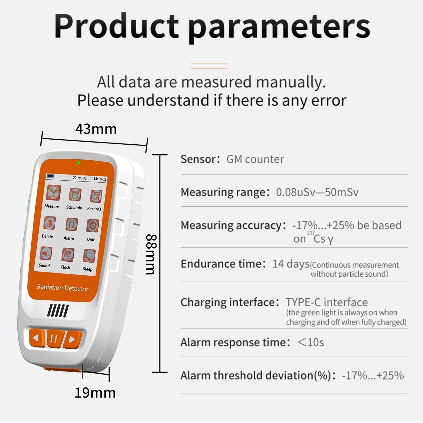 Rechargeable Beta Gamma X-ray Portable Handheld Radiation Monitor