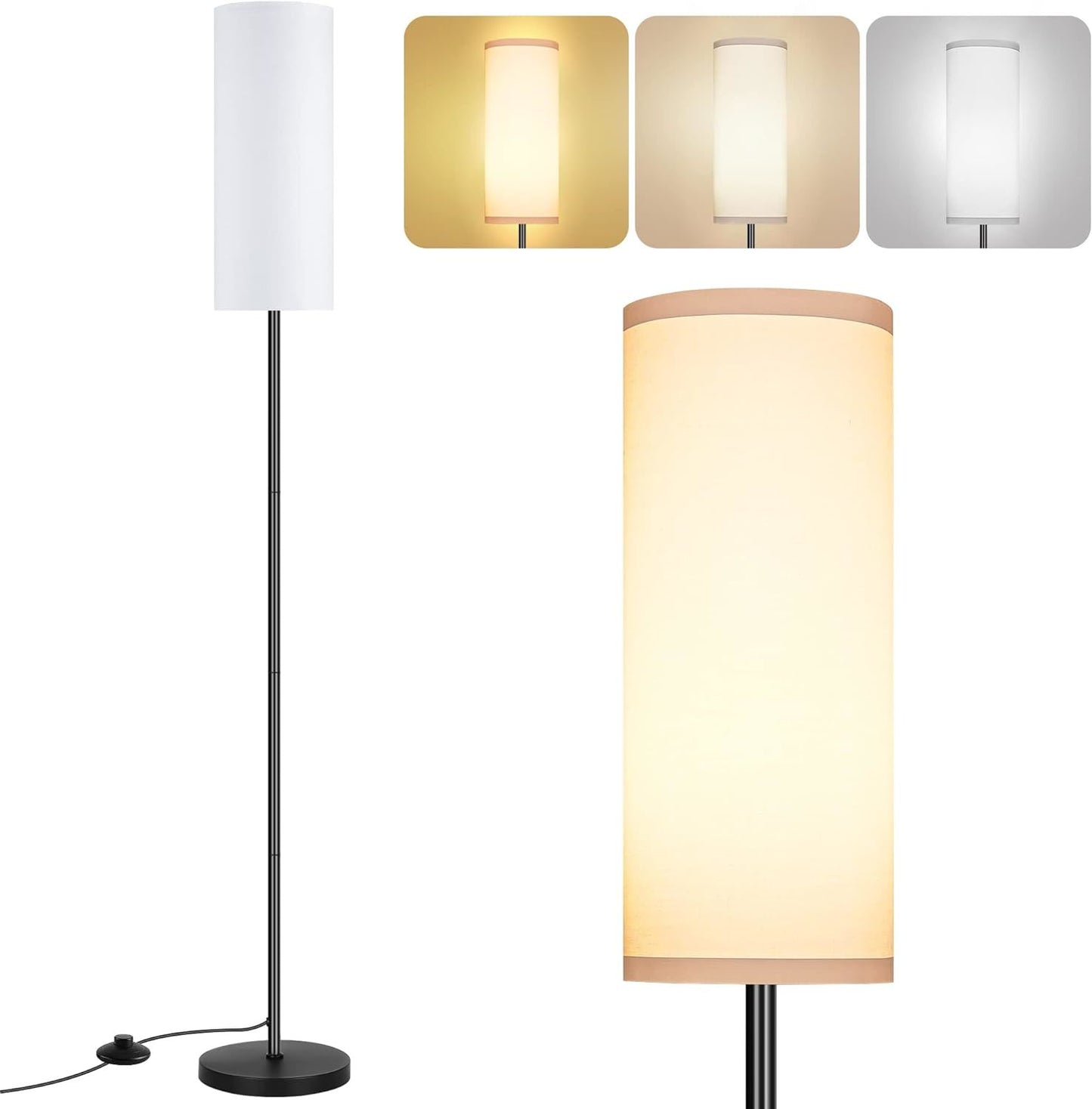 Floor Lamp for Living Room, Modern Standing Lamps with Lampshade, Minimalist Tall Lamp with Foot Switch for Living Room, Bedroom, Kids Room, Office(Bulb Not Included)